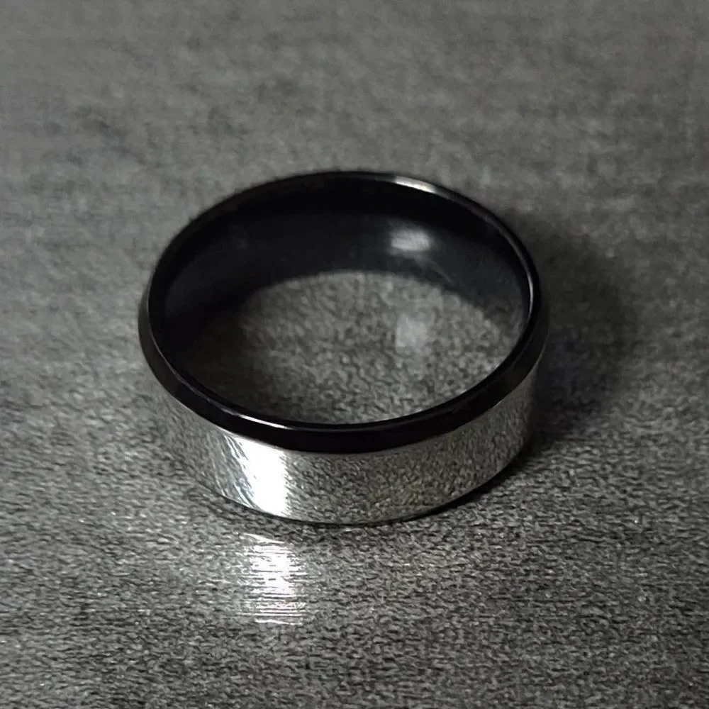 Men's Mirror Finish and Black Promise Ring - Silver Black Promise Ring For Him
